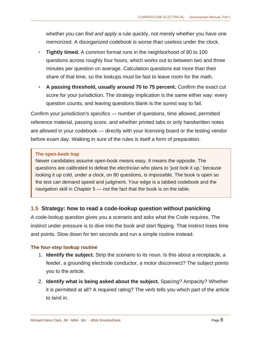 Manual sample — exam-taking strategy with the open-book trap callout